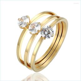 Wedding Rings Wedding Rings Beautif Shiny Three Foreged Crystal Rietless Steel Gold Jewelry Ring For Women Love Gift Anillo Groothandel DHPS4