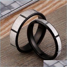 Anneaux de mariage Anneaux de mariage Couple noir pour acier inoxydable mat simple hommes bijoux anniversaire femmes cadeau Loverswedding Brit22 Dro Dh4G8