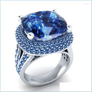 Bagues de mariage anneaux de mariage charme grand bleu cubique zirconie pour femmes 2022 bijoux de luxe promesse accessoires d'anneau de doigt l dhrig