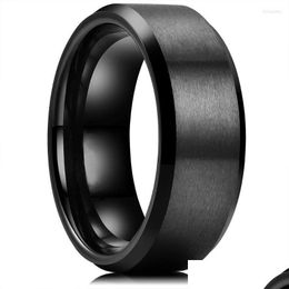 Anneaux de mariage Anneaux de mariage Classique 8 mm Mens en acier inoxydable noir brossé surface bande unisexe bijoux de fiançailles taille 6-13 haute qualité Dhpxo