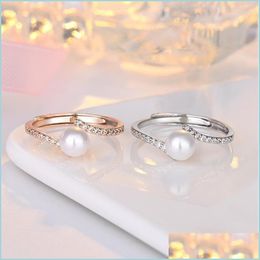 Anneaux De Mariage Anneaux De Mariage Classique Blanc Perle Bague De Fiançailles Rempli Cz Zircon Réglable Pour Les Femmes Bijoux Féminins Cadeaux De Mariage Br Dhmhi