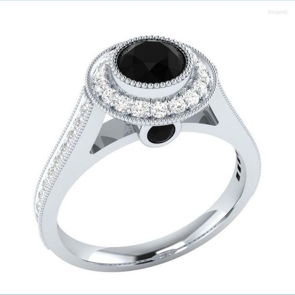 Anneaux de mariage Anneaux de mariage classique or blanc coupe ronde noir Zircon Ol exquis simple cristal amoureux bijoux cadeaux de mariage Brit22 Dhc3C