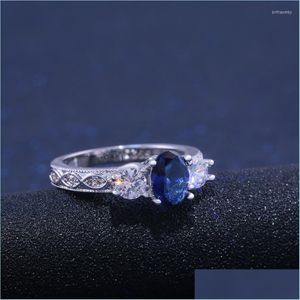 Anillos de bodas Anillos de bodas Piedra azul profunda Venta al por mayor Mujeres Dedo Patrón antiguo Joyas de encanto misterioso con tamaño 6-10Wedding Bri Dhwyk