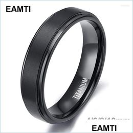 Anillos de boda Anillos de boda Eamti Anillo de titanio negro para hombres Banda de joyería de compromiso 4/6/8/10 Mm Cool Dark Classic Unisex Mujer Si Dh3Ma