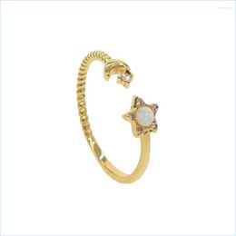 Anneaux de mariage Anneaux de mariage Mode Croissant de Lune Étoile Éblouissante Opale Clair Cz Ouvert Bague Réglable Pour Les Femmes Fiançailles Bijou Dhx4K