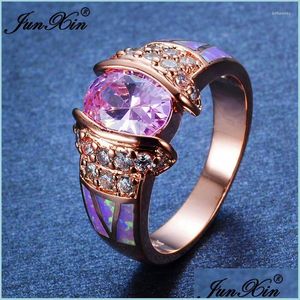 Trouwringen Weddingringen mode schattig vrouwelijk meisje roze zirkon stenen ring 18kt rose goud opaal verloving vintage voor dameswedding dh9jq