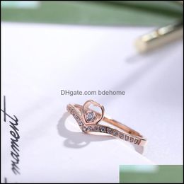 Wedding Rings Wedding Rings Fashion Women Titanium Steel Heart Sieraden Rosegold For Lovers Anniversary Party Gifts 3398 Q2 Drop Deliv DHF7U