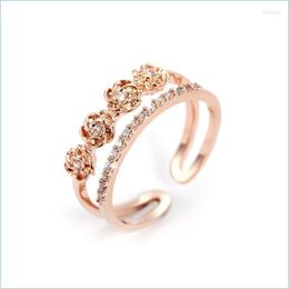 Anneaux de mariage Anneaux de mariage à la mode en or rose Sier femelle bague tempérament beauté Zircon ouverture main bijoux mariage Brit22 Drop Dhx2U