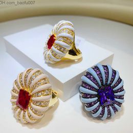 Trouwringen Trouwringen GODKI Luxe Vet Grote Bloem voor Vrouwen Bruids Kubieke Zirkoon Dubai Accessoires Vinger Ring Strand Sieraden Z230711
