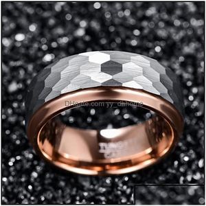Bagues de mariage anneaux de mariage bijoux Vakki 8 mm de large tungstène carbure côté étape étape de rose en or de placage