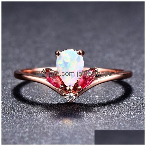 Anneaux de mariage Anneaux de mariage Marquise Rainbow Zircon Bague Blanc Bleu Violet Opale Goutte d'eau Vintage Rose Or Couleur Pour Femmes Boho Jewe Dhcov