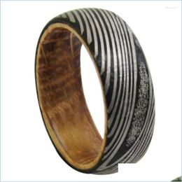 Anneaux de mariage Anneaux de mariage original 6 mm / 8 mm de largeur en bois de carbure de tungstène avec motif en bois de chêne et en acier de Damas pour Gif Dhi6J