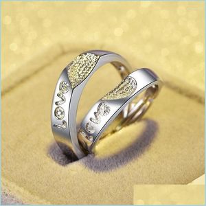 Anneaux de mariage Anneaux de mariage Bague Bijoux coréens Sier Une paire d'hommes et de femmes ouverts s'aiment Couple Jewelrywedding Brit22 Drop Dhp1B