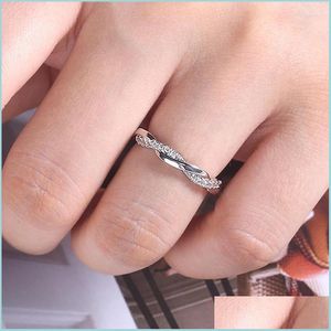 Wedding Rings Wedding Rings Simple Weave Midi Finger for Women Inlay Fl Cubic Zirconia Betrokkenheid Vrouw Copper Fashion JewelryWeddi Dhiml