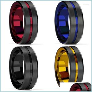 Anillos de boda Anillos de boda Estilos Moda para hombre Azul Rojo Cz Cepillado Anillo de carburo de tungsteno Ranura Banda de compromiso Joyería de aniversario Dhf4Z