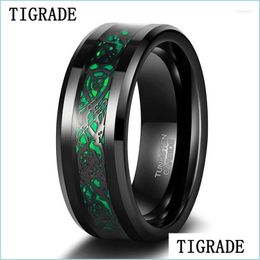 Wedding Rings Wedding Rings Tigrade 8mm Tungsten Black Ring voor mannen Celtic Dragon Inlay Red/Green Mens Bands Male comfort Fit maat 7- DHC5F