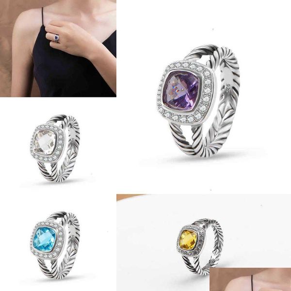 Anneaux de mariage Anneaux de mariage Twisted Love Ring Élégant Luxe Designer Bijoux Designers Mode Violet Améthyste Zircon Hoop Classique Fo Dh9Gh