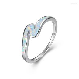 Wedding Rings White Blue Fire Opal Creative Wave For Women Geometrische sieraden Vintage Fashion Silver Color Engagement Promise Ring Gifts