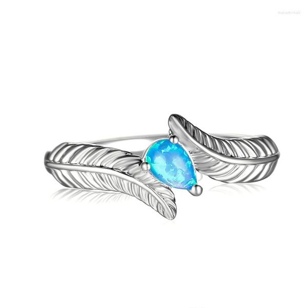 Anneaux de mariage blanc bleu opale bague de fiançailles classique plume goutte d'eau pierre Vintage or argent couleur pour femmes bijoux