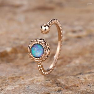 Trouwringen Wit Blauw Opaal Ronde Stenen Ring Vintage Goud Kleur Opening Voor Vrouwen Eenvoudige Mode Engagement Bands Boho Sieraden