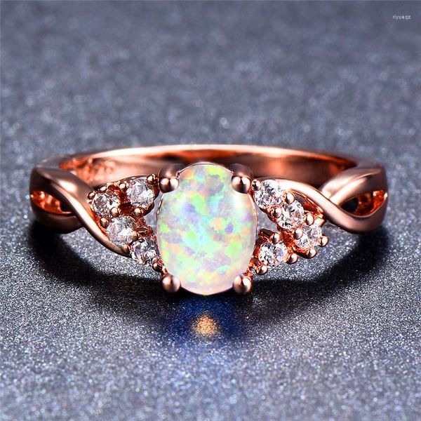 Anillos de boda Blanco Azul Púrpura Ópalo Anillo de Compromiso Delicado Piedra Oval Infinito Rosa Color Oro Para Mujeres Joyería de Moda