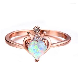 Trouwringen Witblauw Purple Opaal Hart Stone Ring Vrouw Luxe Kroon Betrokkenheid Rose Gold kleur voor vrouwen Boho sieraden