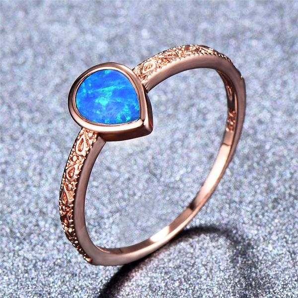 Anillos de boda, anillo fino de ópalo blanco, azul y morado, piedra de gota de agua delicada, compromiso, Color oro rosa para mujer, joyería de moda