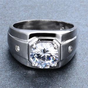 Wedding ringen wit/blauw ronde zirkoonbetrokkenheid voor mannen sieraden vintage mode zilveren kleur ring mannelijke luxe kristal