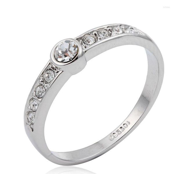 Anillos de boda Color oro blanco gran acento cristales anillo de compromiso para mujer Anillos Bague Anel Feminino Aneis joyería de dedo