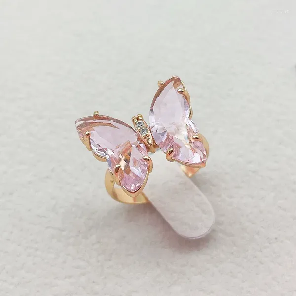 Anillos de boda Blanco Rosa Púrpura Verde Bandas de cristal Lindo Animal Mariposa para mujeres Color oro Apertura Índice Anillo de dedo Joyería