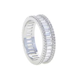 Anneaux de mariage Couleur Argent Entier Glacé Bling Plein 5A Zircone Cubique CZ Bande Baguette Bague Pour Femmes Mode Engageme2492