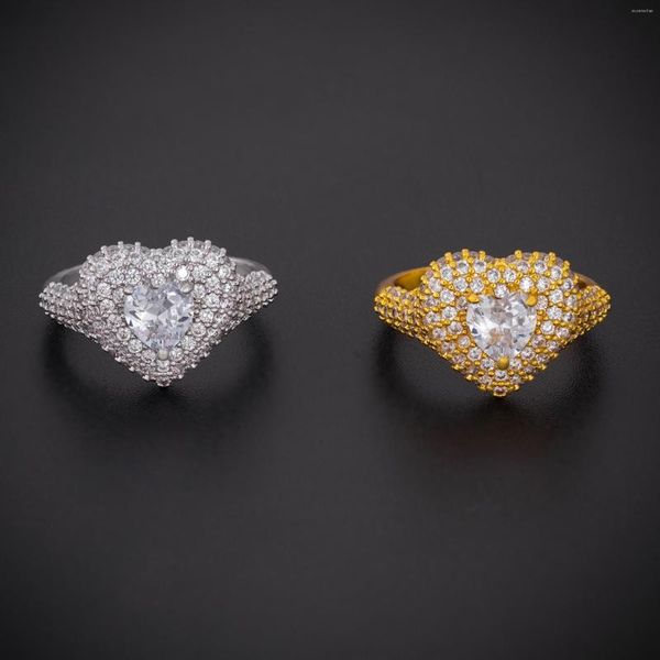 Anillos de boda al por mayor personalizado CZ Zircon Cubic Zirconia latón Anneaux Anel Anillo corazón joyería de moda Anillo de dedo para mujer señora pareja