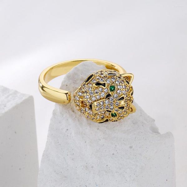 Anneaux de mariage en gros couleur or cuivre fête bijoux femme luxe CZ Zircon belle conception léopard anneau ouvert réglable pour les femmes