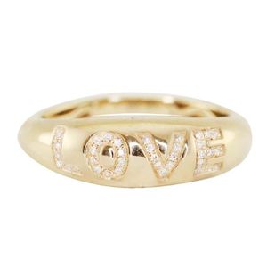 Anillos de boda Venta al por mayor Moda de alta calidad Banda ancha grabada Cz Carta de amor para mujeres Color oro Joyería de compromiso clásica Boda