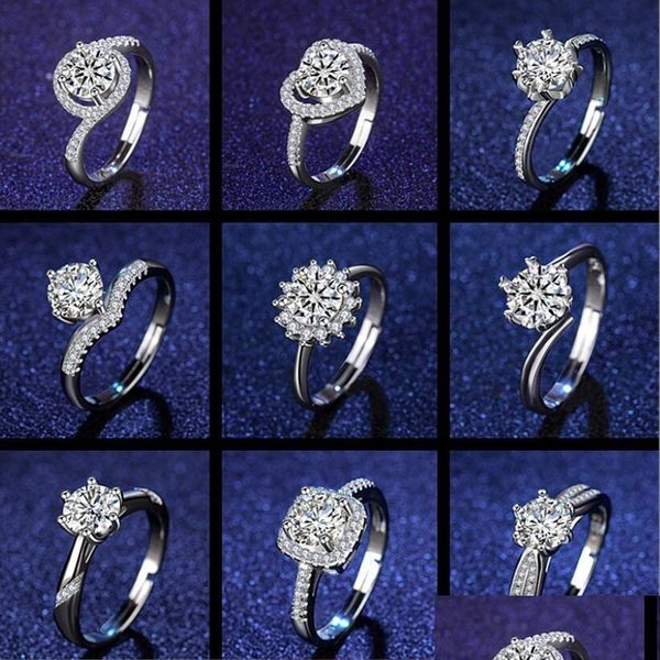 Anillos de boda Venta al por mayor de ocho corazones y flechas Circón Imitación Mosang Anillos de piedra para mujeres para hombre Seis garras Boda Entrega de gota DH2VL