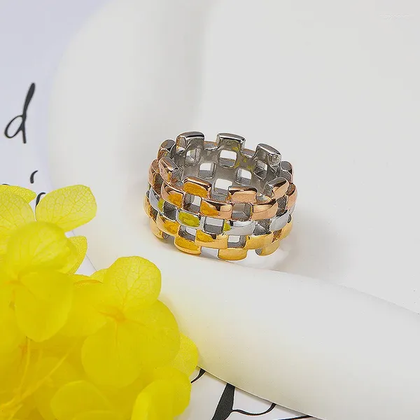 Anillos de boda al por mayor de tres colores sello geométrico para mujeres marca Anel encanto acero inoxidable hombres joyería regalos de cumpleaños