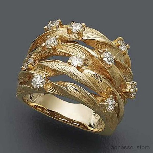 Anillos de boda, anillo ancho para mujer, Color dorado, diseño de giro de lujo, anillos de banda, accesorios femeninos de moda, joyería de fiesta R231128