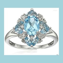Anneaux de mariage Wish Selling Ladies Party Light Blue Gem Ring Sier Plaqué Accessoires Brit22 Drop Delivery 2022 Bijoux Dh2Ow