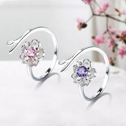 Wedding Rings damesmode schattige sakura bloem charme kubieke ziron stone setting simpele stijl romantische open ring sieraden accessoire