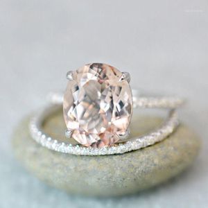 Anneaux de mariage femmes alliage ensemble proposition d'anniversaire clair énorme Morganite 2 pièces taille 6-10 fête d'anniversaire cadeaux de fiançailles Ring243H