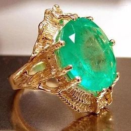 Anillos de boda para mujer, anillo de Color dorado a la moda, elegante lujo, joyería verde Natural, fiesta de compromiso, estética