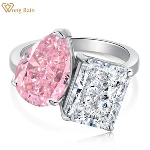 Anneaux de mariage Wong Rain 100% 925 argent Sterling glace pilée coupe 8*12 MM laboratoire saphir pierres précieuses anneaux de fiançailles de mariage bijoux fins en gros 231218