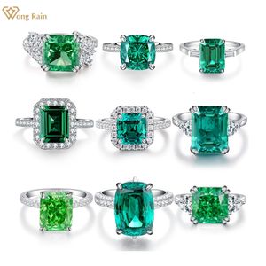 Anneaux de mariage Wong Rain 100 925 Sterling Silver Glace pilée Emerald High Carbon Diamond Gemstone Engagement Fine Jewelry Women Ring Gift 230721