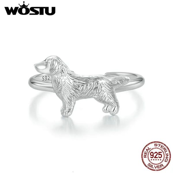 Anneaux de mariage WOSTU Original 925 bague en argent Sterling petit Golden Retriever réglable bijoux pour femmes fille fête anniversaire animal mémoire cadeau 231218