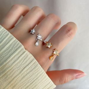 Anneaux de mariage Xingyunday Star pour femmes fleur goutte d'eau anneau réglable incrusté Zircon 2 couleurs bijoux