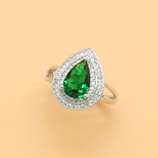 Anillos de boda Xutaayi Mujeres clásicas Joyería de fiesta de compromiso de alta calidad Gran lágrima Gota de cristal verde con piedras de circonio R_1324