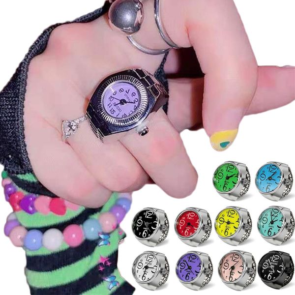 Anneaux de mariage Y2K Punk Finger Watch Mini Bracelet Élastique Alliage Montres Couple Bijoux Horloge Rétro Roman Quartz Anneau pour Femmes Filles 230801