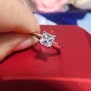 Wedding Rings Yanleyu Solid 925 Silver Color CZ For Women Solitaire Princess Cut Cubic Zirconia verloving Sieraden Gift