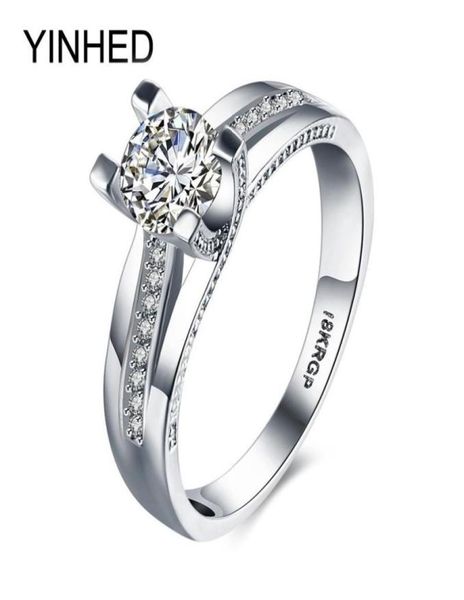 Anneaux de mariage YINHED luxe 7mm CZ Diamant pour femmes or blanc rempli bague de fiançailles bijoux timbre 18KRGP ZR1961569390