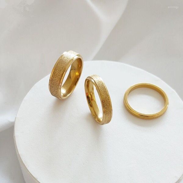 Anillos de boda YUN RUO 2022, anillo de pareja de acero de titanio esmerilado Simple sin decoloración para hombre, mujer, personalidad, cola rosada de oro de 18 quilates